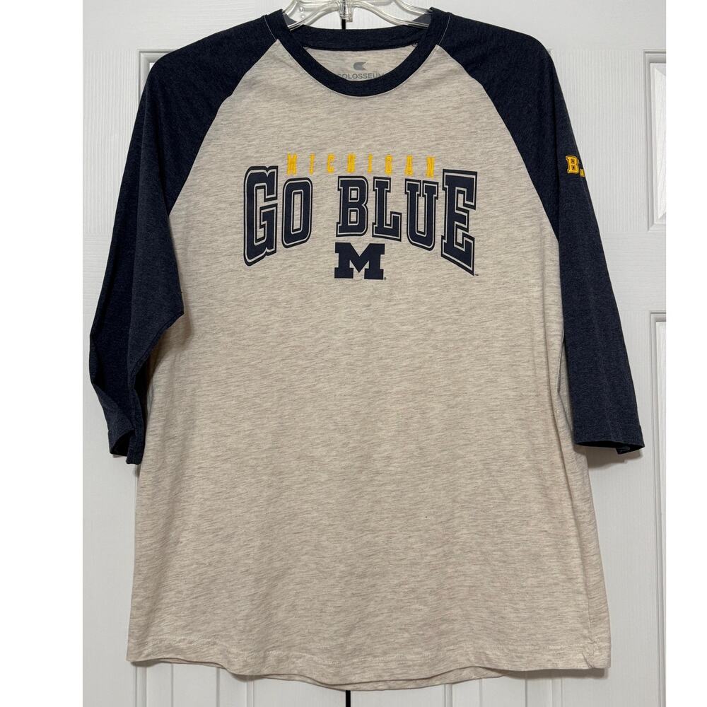 Men's Colosseum Go Big Blue Michigan Raglan T-Shirt, Size XL